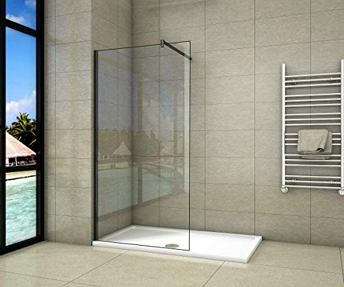 Aica Sanitär Duschwand Walk In Dusche 160cm Duschabtrennung 8mm NANO Glas Duschtrennwand 200cm Höhe mit Schwarzen Anbauteilen von Aica Sanitär