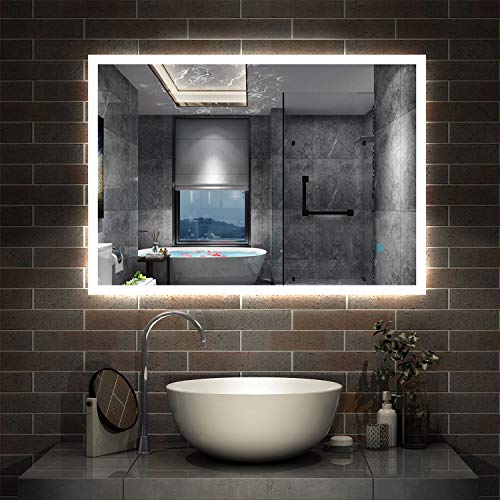 Aica Sanitär LED Spiegel Bad 80×60cm Badspiegel mit Beleuchtung Lichtspiegel Badezimmerspiegel Wandspiegel Touch-Schalter Antibeschlag IP44 Kaltweiß energiesparend von Aica Sanitär