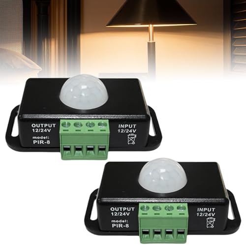 2PCS Koerper Infrarot PIR Sensor, DC 12V 24V Infrarot Sensor Schalter Automatik mit Bewegungsmelder, LED Bewegungsmelder Bewegungsm Aussen Bewegungsmelder Schalter für LED Streifen/Leuchtmittel von Aicharynic