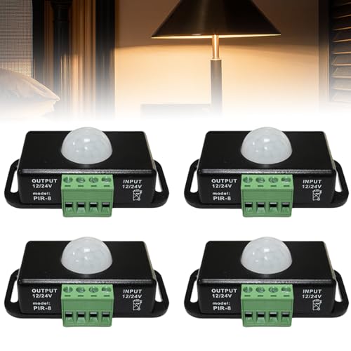 4 Stück Koerper Infrarot PIR Sensor, DC 12V 24V Infrarot Sensor Schalter Automatik, Bewegungsm Aussen Bewegungsmelder Schalter für LED Streifen/Leuchtmittel, Schwarz von Aicharynic
