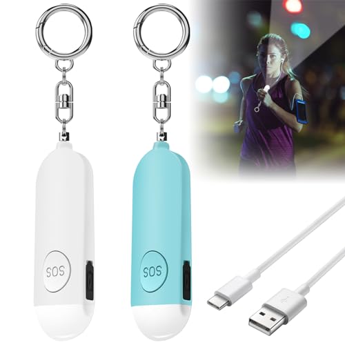 Aicharynic Taschenalarm 2er Pack, Persönlicher Alarm 130dB Sirene Taschenalarm USB Wiederaufladbarer Panikalarm mit LED Lampe Schrillalarm für Frauen, Kinder und Senioren von Aicharynic