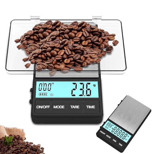 Kaffeewaage mit Timer, Digitale Küchenwaage 1000g/0,1g, Espresso Waage inkl. 2 Batterien, Coffee Scale mit LCD-Display, Barista Waage Digitale Feinwaage mit Tara Funktion von Aicharynic