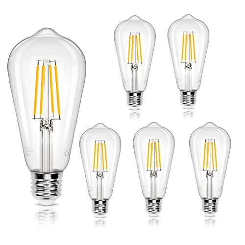 Aigostar E27 LED Lampe Filament 8W (Ersetzt 69W),Warmweiß 2700K,950lm,Vintage Glühbirne ST64,Nicht Dimmbar,5 Stück von Aigostar