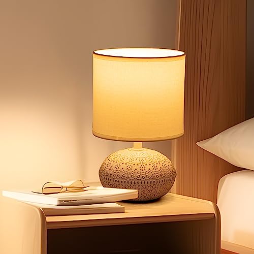 Aigostar Tischlampe aus Keramik, Vintage Tischleuchte mit Stoffschirm, E14 Fassung, max.40W, Moderne Nachttischlampe, Nachtlicht für Schlafzimmer, Wohnzimmer, Büro (ohne Leuchtmittel) - H225mm von Aigostar