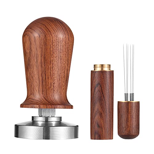 Ailgely 51 mm Espresso-Tamper, Kaffee Tamper und Rührer-Set, kalibrierter Kaffee-Tamper mit federbelasteter, Flacher 304-Edelstahlbasis, Kaffeestampfer Holzgriffpresse für Cafes und Kaffeeliebhaber von Ailgely