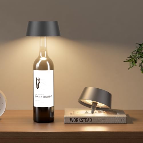 Aipsun 2 Stück Dimmbare LED Akku Flaschenlampe Anthrazit 3000k Warmes, IP54 Kabellose Flaschenlampe für Innen und Außen, 5000mAh Tragbare Metall für Familie, Restaurant & Bar von Aipsun