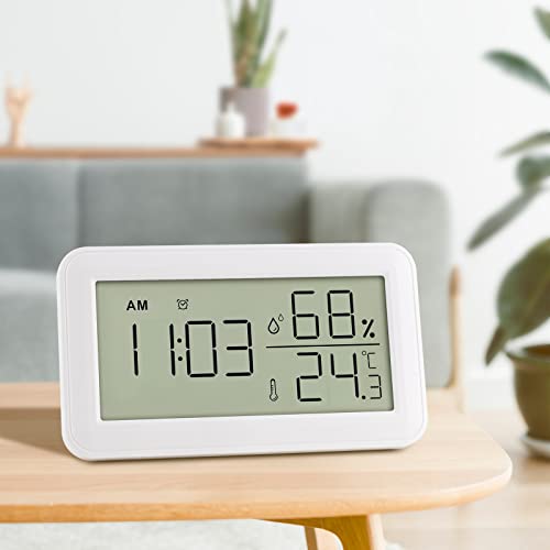 Thermometer Hygrometer Innen mit Wecker, LCD Digital Thermometer, Hygrometer Feuchtigkeit, Raumthermometer Temperatur luftfeuchtigkeitsmesser für Babyzimmer Wohnzimmer Weinkellern (Weiß) von Aircover