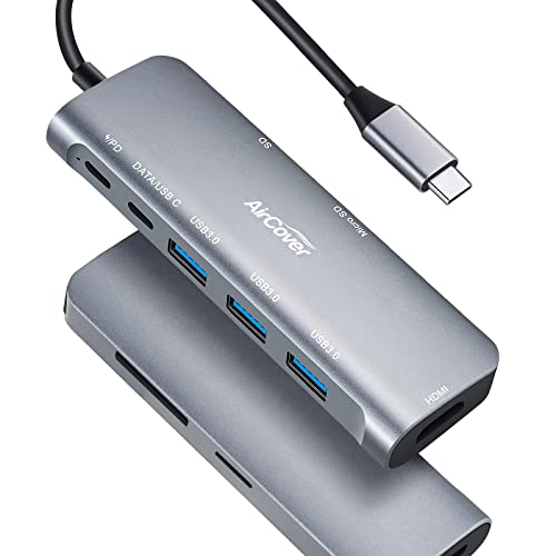 USB C Hub, 8-in-1 USB C Adapter mit 4K HDMI, Stromversorgung, USB-C-Datenanschluss, 3 USB-3.0 Anschlüsse, SD/TF Kartenleser Kompatibel für MacBook, iPad Pro, Surface Go, Nintendo Switch und mehr von Aircover
