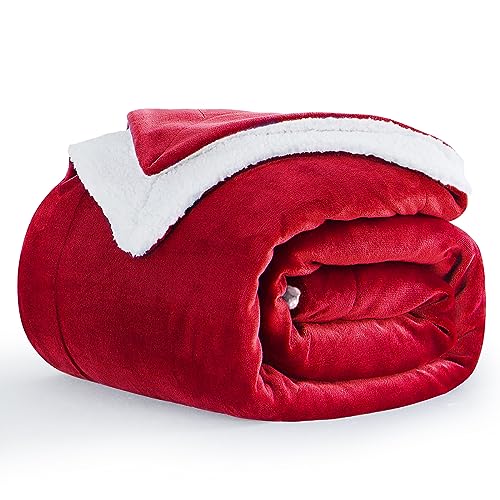 Aisbo Dicke Kuscheldecke Flauschig Rot - Extra Warme Decken für den Winter als Sofadecke Couchdecke 130x150 cm, Kleine Wohndecke aus hochwertige Sherpa Fleece, Soft Weich Blanket von Aisbo