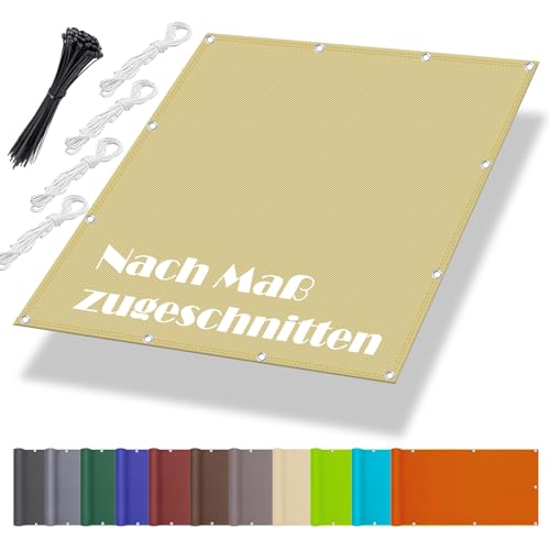 Sonnensegel Balkon Ohne Bohren 1.6x5M, Segeltuch Wasserdicht im Viele Größe und Farben, Schattierungsnetz inkl Befestigungsseile, UV-Schutz, Wetterfest für Garten Terrasse, Sand Beige von Aiyaoo