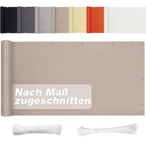 Aiyaoo Balkon Sichtschutz Ohne Bohren 65cm x 600cm, Sichtschutz Balkon Blickdichte (in div. Größen & Farben) PES Balkonumrandung für Terrasse Garten Zaun, Windschutz UV-Schutz, Taupe von Aiyaoo