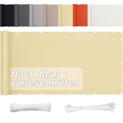 Aiyaoo Balkon Sichtschutz Ohne Bohren 85cm x 1350cm, Sichtschutz Balkon Blickdichte (in div. Größen & Farben) PES Balkonumrandung für Terrasse Garten Zaun, Windschutz UV-Schutz, Sand Beige von Aiyaoo