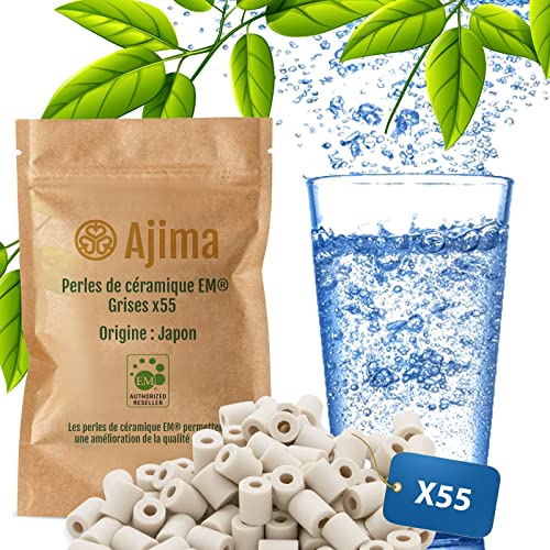 Ajima 55 graue Keramikperlen, natürlicher Wasserfilter für Karaffe, Wasserkocher, Flasche, Waschmaschine, Filterlösung, ökologisch, gegen Kalk, Reinigung Wasser von Ajima