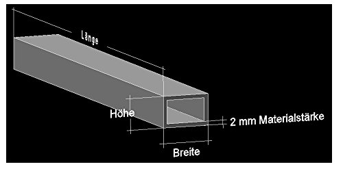 Alu Rechteckrohr 60 x 25 x 2 mm Aluminium AlMgSi0,5 Profilrohr Profil Aluprofil Rohr (200 cm) von AlMgSi0,5