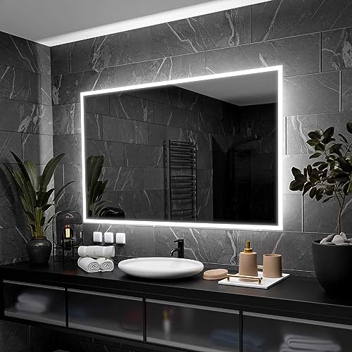 Alasta Boston Badspiegel mit Beleuchtung 90x70 cm - Anpassbarer Bad Spiegel - Ihrer Wahl Kosmetikspiegel mit Beleuchtung und Spiegelheizung - Wählbare Lichtfarbe von Alasta