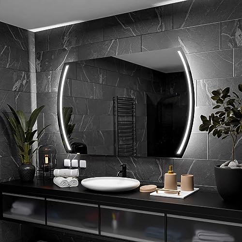 Alasta Cairo Runder Spiegel 120x70 cm - Badspiegel mit Beleuchtung, Ihrer Wahl - Kosmetikspiegel mit Beleuchtung, Anpassbare Lichtfarbe und Spiegelheizung von Alasta