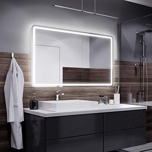 Alasta Madrid Badezimmer Spiegel mit Beleuchtung LED Badspiegel Wandspiegel Badezimmerspiegel mit Beleuchtung Spiegel mit Licht Rechteckspiegel KaltWeiß 140x60 cm von Alasta