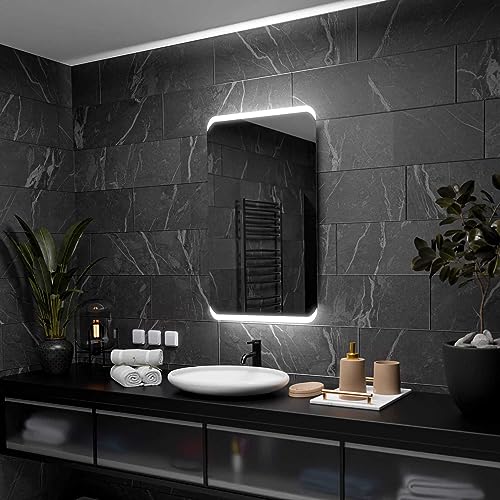 Alasta Modena Badspiegel mit Beleuchtung 90x110 cm - Anpassbarer Bad Spiegel - Ihrer Wahl Kosmetikspiegel mit Beleuchtung und Spiegelheizung - Wählbare Lichtfarbe von Alasta
