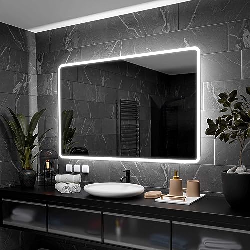 Alasta Osaka Badspiegel mit Beleuchtung 80x60 cm - Anpassbarer Bad Spiegel - Ihrer Wahl Kosmetikspiegel mit Beleuchtung und Spiegelheizung - Wählbare Lichtfarbe von Alasta
