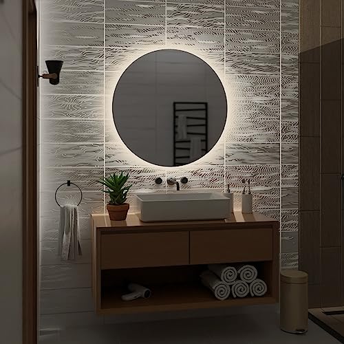 Alasta Spiegel - Bali Runder Badspiegel 60cm mit LED Beleuchtung - LED Farbe Weiß Neutral - Wandspiegel mit LED Beleuchtung von Alasta
