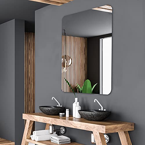 Alasta Stilvoller Badezimmerspiegel Mit Abgerundeten Ecken, Wandspiegel, Hängespiegel - Größe 60x65cm von Alasta