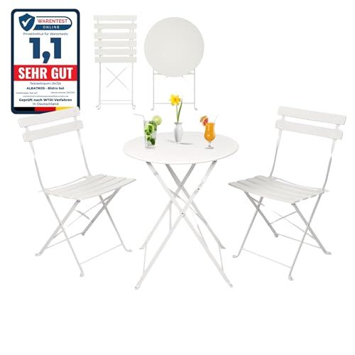 Albatros Bistroset 3-teilig Weiss – Bistrotisch mit 2 Stühlen – klappbare Stühle und Tisch aus robustem Metall – optimal als Balkonmöbel Set oder Gartenmöbel in modernem Design von Albatros International