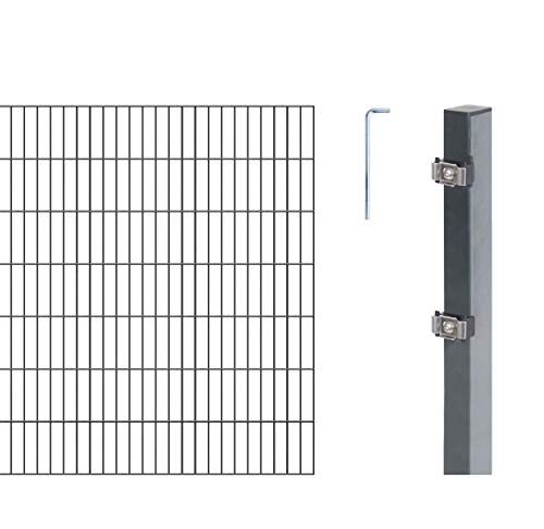 Alberts 653941 Doppelstabmattenzaun als 8 tlg. Zaun-Komplettset | verschiedene Längen und Höhen | anthrazit | Höhe 140 cm | Länge 6 m von Alberts