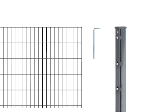 Alberts 672430 Doppelstabmattenzaun als 17 tlg. Zaun-Komplettset | verschiedene Längen und Höhen | anthrazit | Höhe 103 cm | Länge 15 m von Alberts