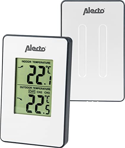 Alecto WS-1050 Wetterstation mit kabellosem Außensenor - großes Display - 30m Reichweite - Sensor regsitriert Innen- und Aßentemperatur - weiß, 14 x 2 x 12 cm von Alecto