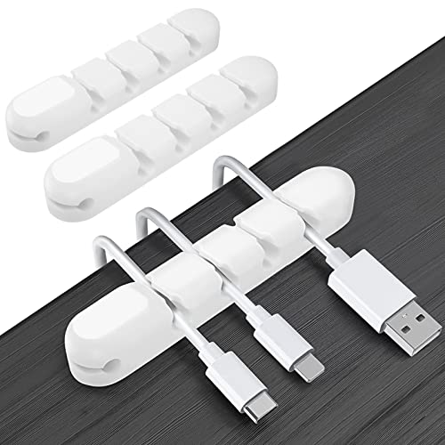 Weißer Kabelmanager, 2-teiliges Set, Kabelhalterungen, Tischkabelhalter, Klebehaken für Schreibtisch, Netzkabel, Ladekabel, Kabelmanagement-Kleber Desktop Wall Fixer von Aleevii