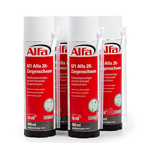 Alfa 4x Zweikomponentiger, schnell härtender 2K-Zargenschaum 4 x 400 ml, Volumenausbeute ausgeschäumt 12-14 l von Alfa