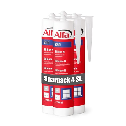 4x Alfa Bau-Silikon grau (steingrau) 300 ml Profi-Qualität UV- & witterungsbeständig - Qualitäts-Dichtstoff - Fugendichtstoff - Sanitär von Alfa