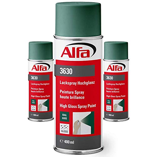 Alfa Lackspray 400 ml für Innen und Außen - Sprühlack zum Lackieren und Dekorieren, hohe Deckkraft Farbspray, Sprühdose, Made in Germany (3, RAL 6005 Moosgrün Hochglanz) von Alfa