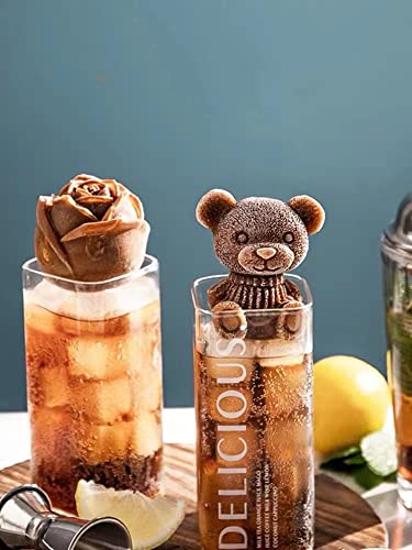 Alihoo 3D Eisformen Silikon, DIY-Backwerkzeug Lustiger Kaffee, Milch, Tee, Eisform Mousse Kuchen Lebensmittelqualität Silikonform (Bär+Rose) von Alihoo