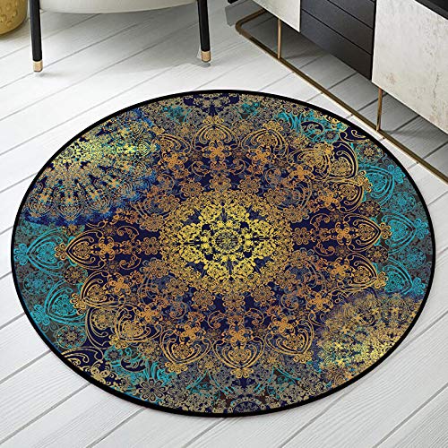 Mandala-Teppiche im Ethno-Stil, rund, für Schlafzimmer, Wohnzimmer, Sofa, Stuhl, Dekoration, Hängekorb, Stuhl, rutschfeste Bodenmatten (60 cm Durchmesser) von Alihoo