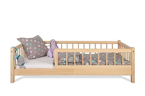 Alije Kinderbett Bett mit Rausfallschutz 120x200cm Latternost Bettgestell aus Kiefer Holz für Haus Kinder Jungen & Mädchen - Holzbett Baby Kinderzimmer Junge Deko, Natürliches Holz von Alije