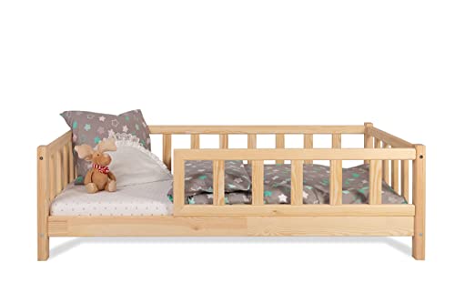 Kinderbett Bett mit Rausfallschutz 100x190cm Latternost Bettgestell aus Kiefer Holz für Haus Kinder Jungen & Mädchen - Holzbett Baby Kinderzimmer Junge Deko von Alije