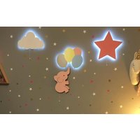4Er Set Kinderzimmer Wandleuchten, Holz Wand Led Lichter, Elefant, Luftballons, Name Auf Wolke, Stern, Kinder Und Babyzimmer Dekor von AlishPlace