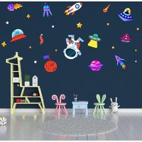 Space Astronauts Holz Set| Kinderzimmer Raumaufkleber, Raumschiff Set, Astronaut Wand Dekor, Ufo Rakete Dekor, Meteorit Dekor von AlishPlace