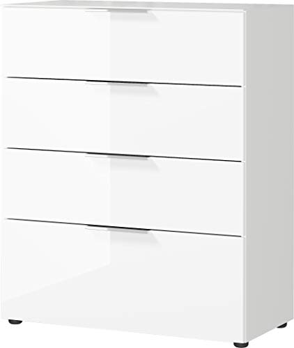 Kommode Selencia, in Weiß, Fronten und Oberboden mit Glasauflage, mit 4 Schubladen, 83x102x42 von GERMANIA DIE MÖBELMACHER