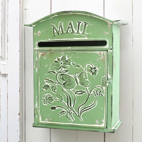 All Chic Briefkasten, Wandhalterung, Briefkasten, für den Außenbereich, grünes Metall, verwittert, Vintage-Stil, Retro-Briefkasten, Wand von All Chic