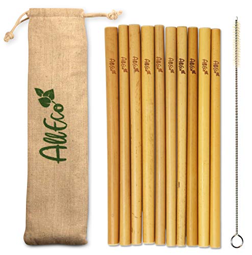 AllEco® Bambus Strohhalm wiederverwendbar 10er Set + Reinigungsbürste + EXTRA Eco-Beutel - umweltfreundlich, ökologisch, nachhaltig & plastikfrei von AllEco