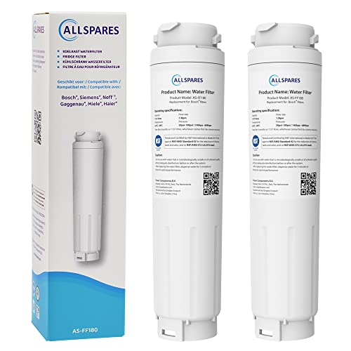 AllSpares Wasserfilter (x2) für Kühlschrank geeignet für Bosch Siemens Neff Gaggenau Balay 11034151 / 11028820 / KB1000 / 11034151 und Haier 49055530 von AllSpares