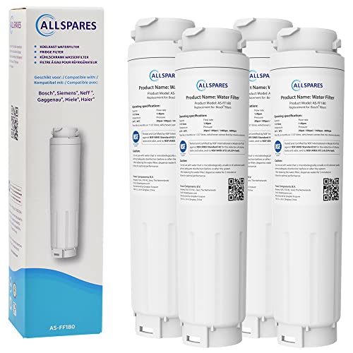 AllSpares Wasserfilter (x4) für Kühlschrank geeignet für Bosch Siemens Neff Gaggenau Balay 11034151 / 11028820 / KB1000 / 11034151 und Haier 49055530 von AllSpares