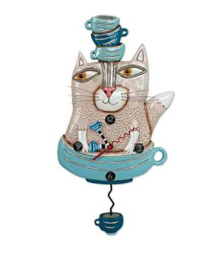 Alien Cat & Cups Wanduhr Katze und Tassen, Kunststoff, Mehrfarbig, 38 x 20 x 38 cm von Allen Designs