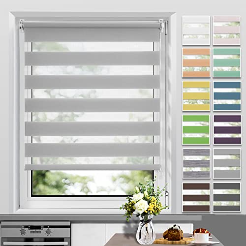 Allesin Doppelrollo Klemmfix ohne Bohren & mit Bohren, (50x130cm Grau), Duo Rollos für Fenster und Tür, Klemmrollo Fensterrollo lichtdurchlässig und verdunkelnd, Sichtschutz und Sonnenschutz von Allesin