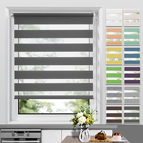 Allesin Doppelrollo Klemmfix ohne Bohren & mit Bohren, (70x130cm Anthrazit), Duo Rollos für Fenster und Tür, Klemmrollo Fensterrollo lichtdurchlässig und verdunkelnd, Sichtschutz und Sonnenschutz von Allesin