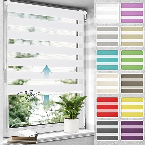 Allesin Doppelrollo schnurlos Klemmfix ohne Bohren Duo Rollos für Fenster & Tür, 50x120cm (BxH) Weiß, Drücken Und Ziehen Springrollos Klemmrollo ohne Schnur lichtdurchlässig & Blickdicht von Allesin