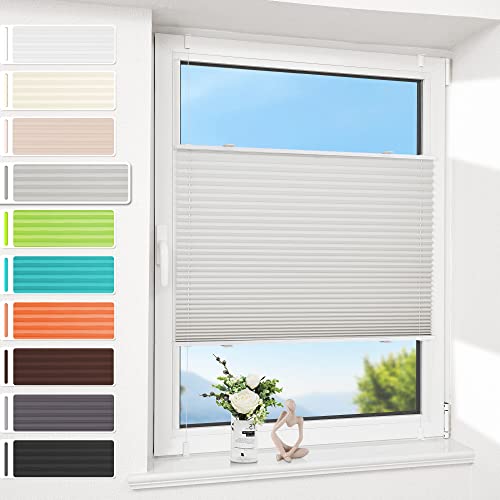 Allesin Plissee ohne Bohren Klemmfix (80x140cm,Grau), Plisseerollo Sicht- und Sonnenschutz, Plissees für Fenster & Tür, Easyfix Jalousie Fensterrollo mit Klemmträger von Allesin