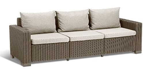 Allibert by Keter Gartenlounge Sofa California 3-Sitzer, cappuccino/sand, inkl. Sitz- und Rückenkissen, Kunststoff, runde Rattanoptik, 199 x 68 x 72 cm von Allibert